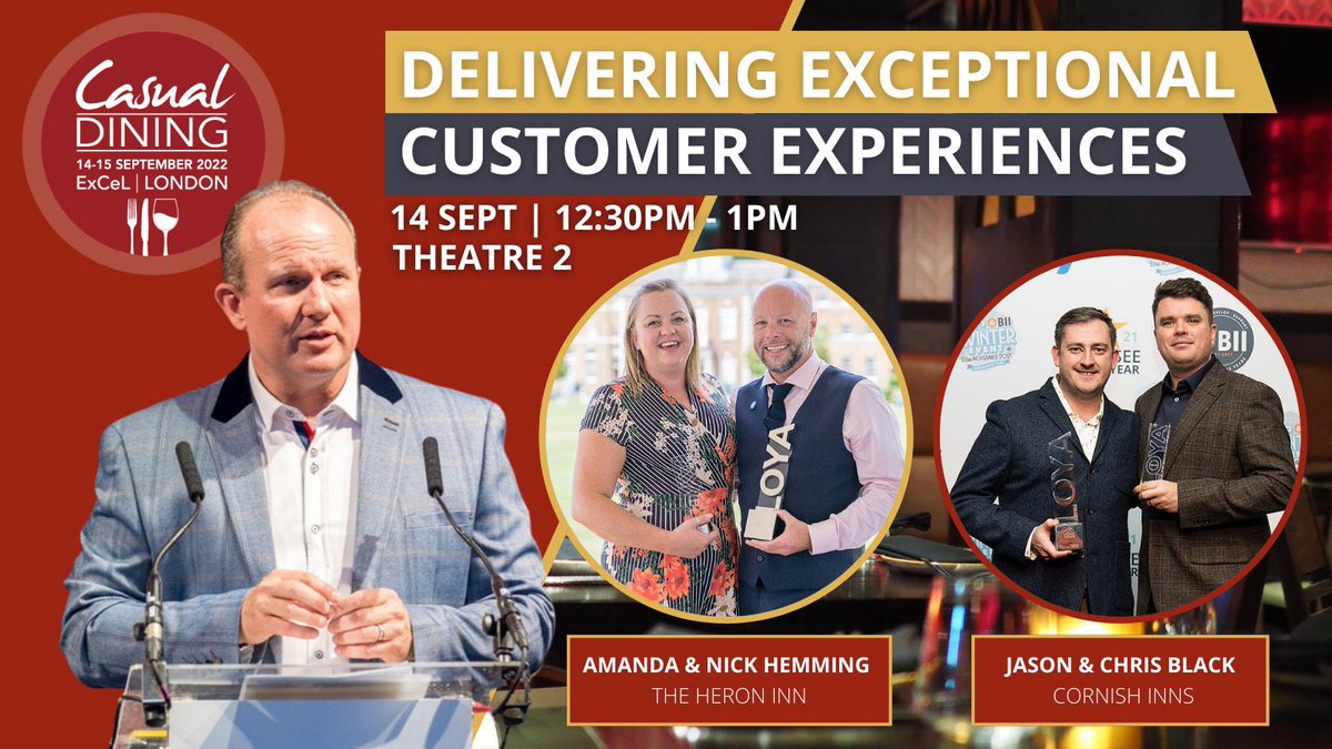 Looking forward to sharing the insights and inspiration from our BII Licensee of the Year Award (LOYA) winners <a href="/InnPityme/">The Pityme Inn</a> &amp; <a href="/HeronInn/">Heron Inn Malpas</a> at <a href="/CasDiningShow/">Casual Dining - 18 & 19 Sept 24</a> 👏👏👏. Never has it been more important to deliver consistent exceptional experiences for pub customers. <a href="/BIIandBIIAB/">The BII</a>