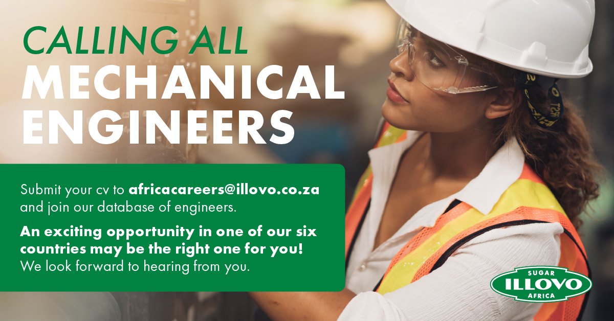 #Illovo is always on the lookout for great #mechanicalengineering talent. Join our growing database of engineers. Share your #CV with us at africacareers@Illovo.co.za &amp; we'll be in touch. Learn more➡️bit.ly/3S5lo5d 
#ThrivingCommunity #EngineeringJobs #EngineeringCareers