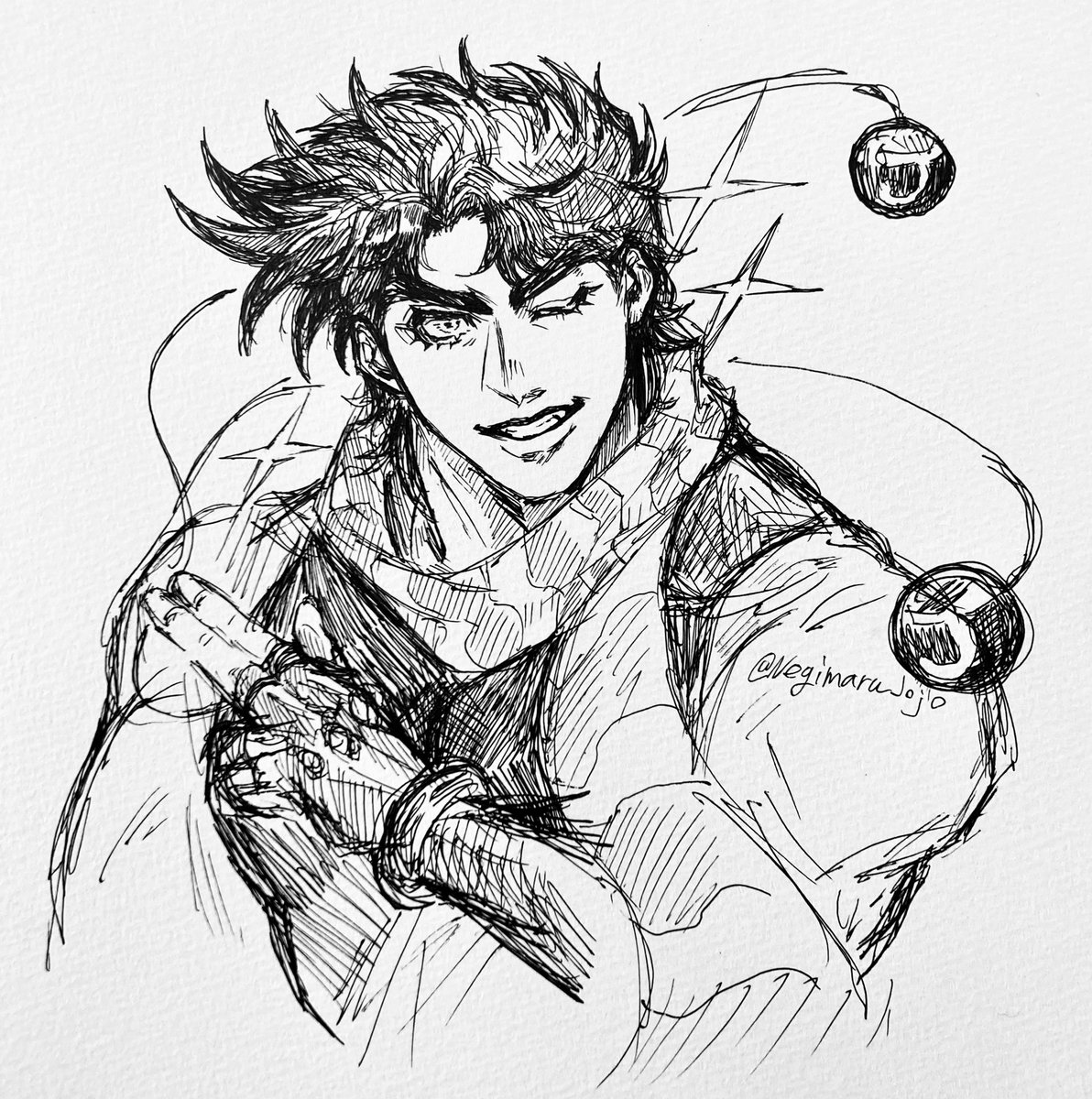 Negimaru_Jojo's tweet photo. これは文化祭準備中に仕事くれなさ過ぎて描いてた久々のアナログ https://t.co/RegNturte4