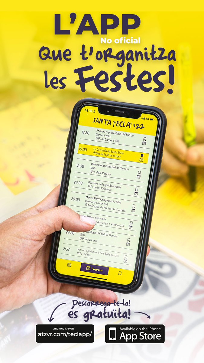 És hora d’organitzar-se els actes de
#SantaTecla2022 amb l’APP No oficial de les Festes de #SantaTecla700

Ara, disponible per #Android i #iOs