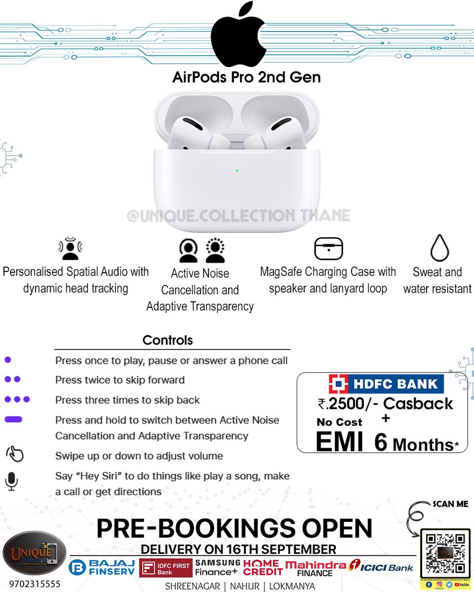Uniquecoll555's tweet photo. Apple Airpods Pro 2nd Gen Pre-Booking Started.Also Available HDFC Cashback &amp; No Cost EMI.Call-9702315555 Or Visit Our Store's.

#airpodspro2ndgeneration #airpodspro2ndgen #airpodspro #appleairpodspro2022 #appleairpodspro2022specs  #appleairpodspro2ndgen #iphone14plus #thanesale https://t.co/SELp3rap0Q