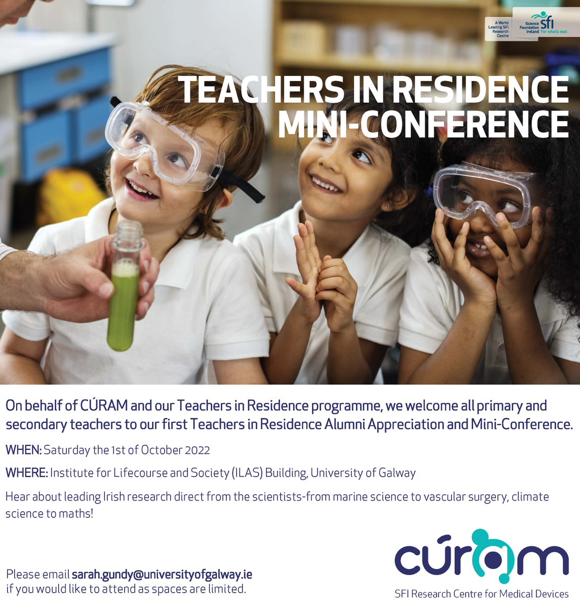 CÚRAM (@curamdevices) on Twitter photo Are you a primary or secondary teacher and STEM enthusiast? If so, our Teachers Mini-Conference @UniOfGalway is for you! Hear about leading Irish research direct from the scientists. Email sarah.gundy@universityofgalway.ie if you want to attend as spaces are limited. Are you a primary or secondary teacher and STEM enthusiast? If so, our Teachers Mini-Conference @UniOfGalway is for you! Hear about leading Irish research direct from the scientists. Email sarah.gundy@universityofgalway.ie if you want to attend as spaces are limited.
