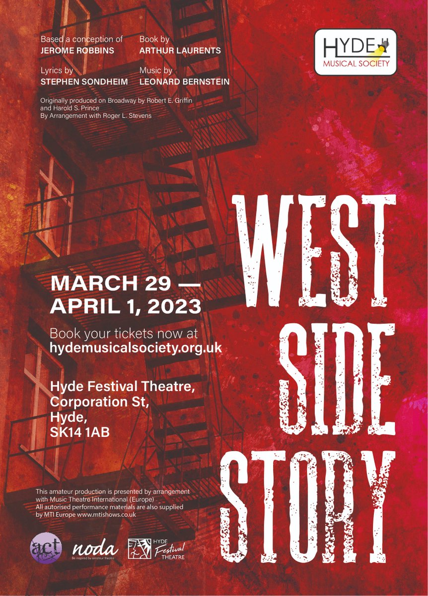We are thrilled to present our new artwork for our 2023 show, West Side Story!!💃
Created by our marketing &amp; design partners for the show, <a href="/OnyxPDA/">OnyxPDA</a>. 
We can't wait to show you more, keep your eyes peeled for a cast announcement coming soon...👀
#westsidestory #musical #tameside