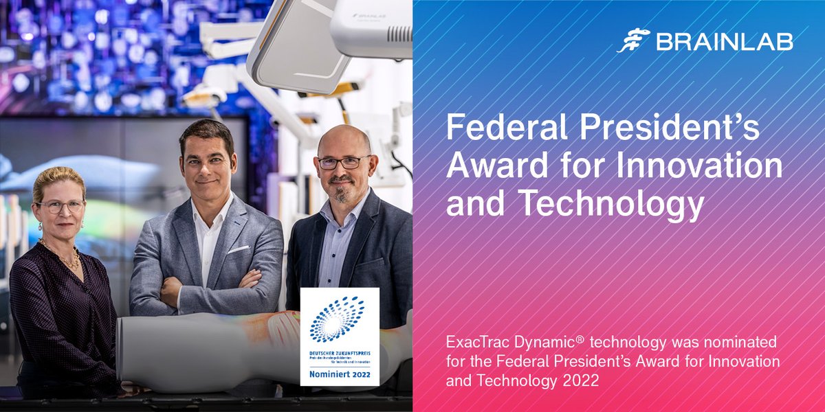 Brainlab's tweet photo. Stefan Vilsmeier, Claus Promberger and Prof. Cordula Petersen, MD were nominated today for the Federal President’s Award for Innovation and Technology. Congrats to the full team! More info on the team and technology: https://t.co/64WsoEHEWB

#TogetherWeFightCancer #WeAreBrainlab https://t.co/i2khf3wKwq