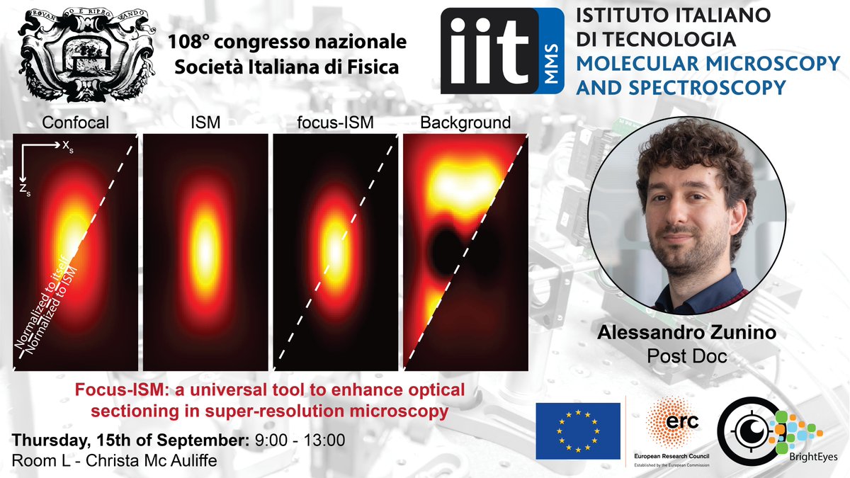 ZuninoAle's tweet photo. I am thrilled to present my work on focus-ISM at the @SIF_it conference at the physics department of @LaStatale in Milan! If you are curious, come to listen to my talk or have a look at our pre-print: https://t.co/t1UA4qJiQ9
@VicidominiLab @IITalk #BrightEyes_ERC #SPAD https://t.co/mEudaROSPt
