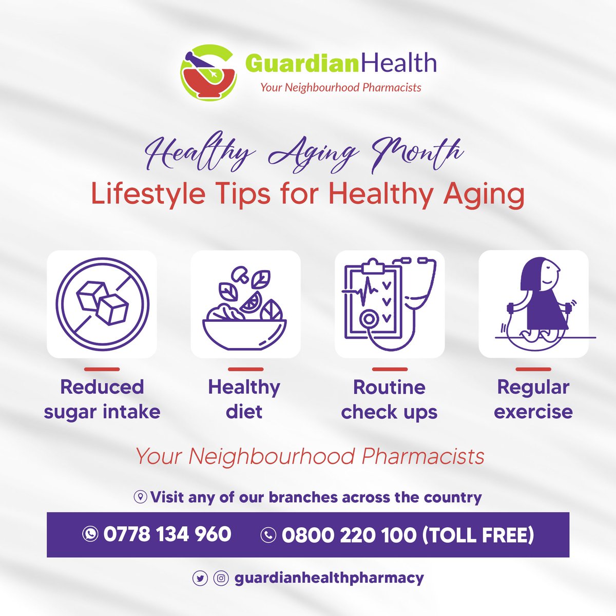 GHLPharmacy's tweet photo. #September is the month of Healthy Aging Awareness

The most powerful thing you can do is modifying your daily routine to set a great foundation for the years to come

Call/WhatsApp 0778134960 to speak to our pharmacists or to order for your quality supplements for delivery https://t.co/9VFYEmBxMq