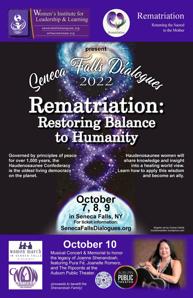 WMSenecaFalls's tweet photo. Register for all or parts of the Dialogues weekend, and find event details at: https://t.co/WEEwE3d9lf  . Purchase tickets for the the Musical Concert &amp; Memorial to honor the legacy of Joanne Shenandoah at https://t.co/Ies1ynILbE . https://t.co/9xWBbLfHj2