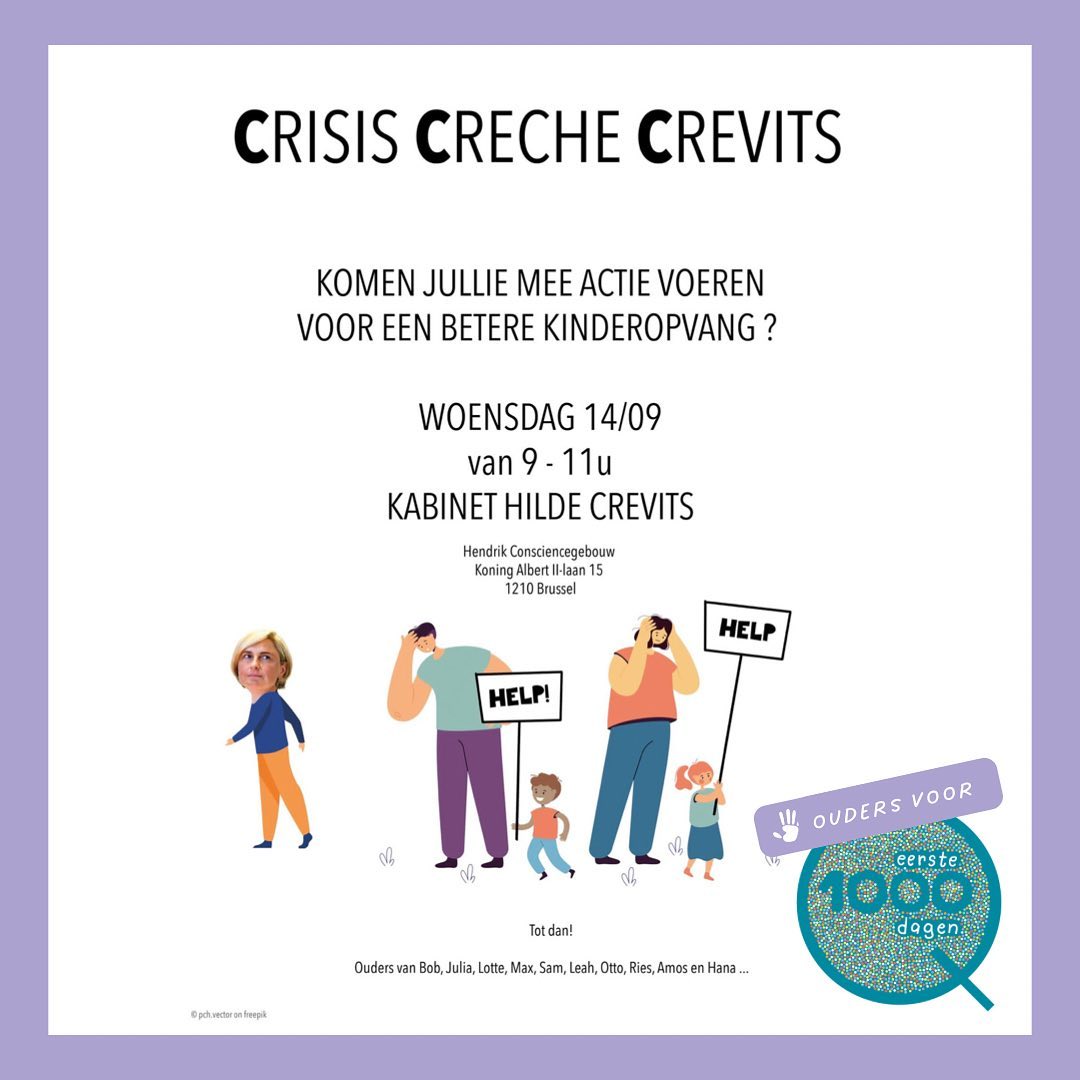 Alle steun aan de ouders en kinderbegeleiders die vandaag actie voeren aan het kabinet van <a href="/crevits/">Hilde Crevits</a> . Substantiële investeringen zijn nodig om het tij te keren en de kwaliteit van onze kinderopvang te verhogen.