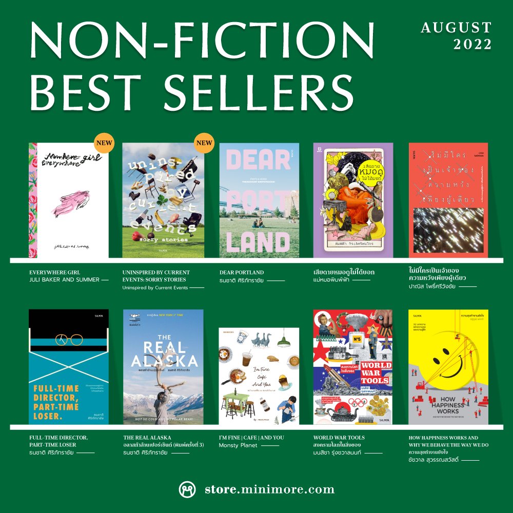 storeminimore's tweet photo. Non-Fiction Best Sellers เดือนสิงหาคม
https://t.co/oHSpIQeLQi

เดือนใหม่หนังสือใหม่ มาดูกันว่า non-fiction ขายดี 10 อันดับแรกจากร้าน Minimore Store มีเล่มไหนบ้าง https://t.co/ldhcdCTeCO