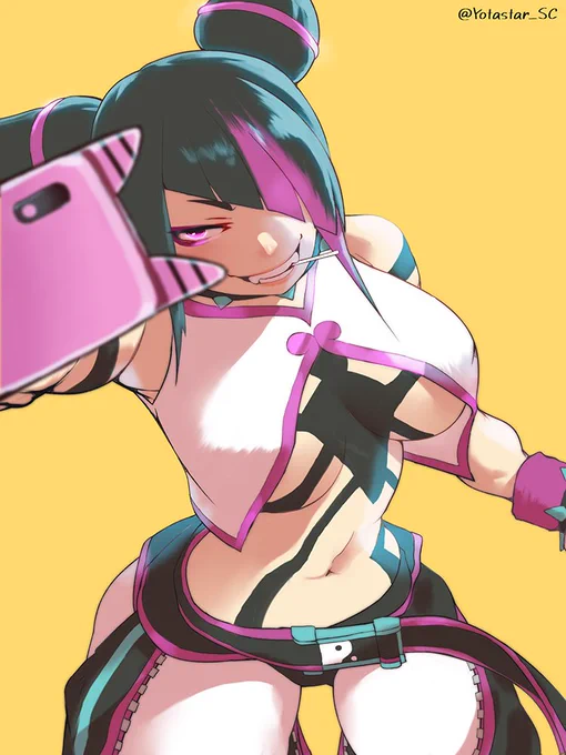 自撮りジュリちゃん。レイヤーカットバージョン。差分付き(ヽ'ω`)#JuriHan #StreetFighter6 