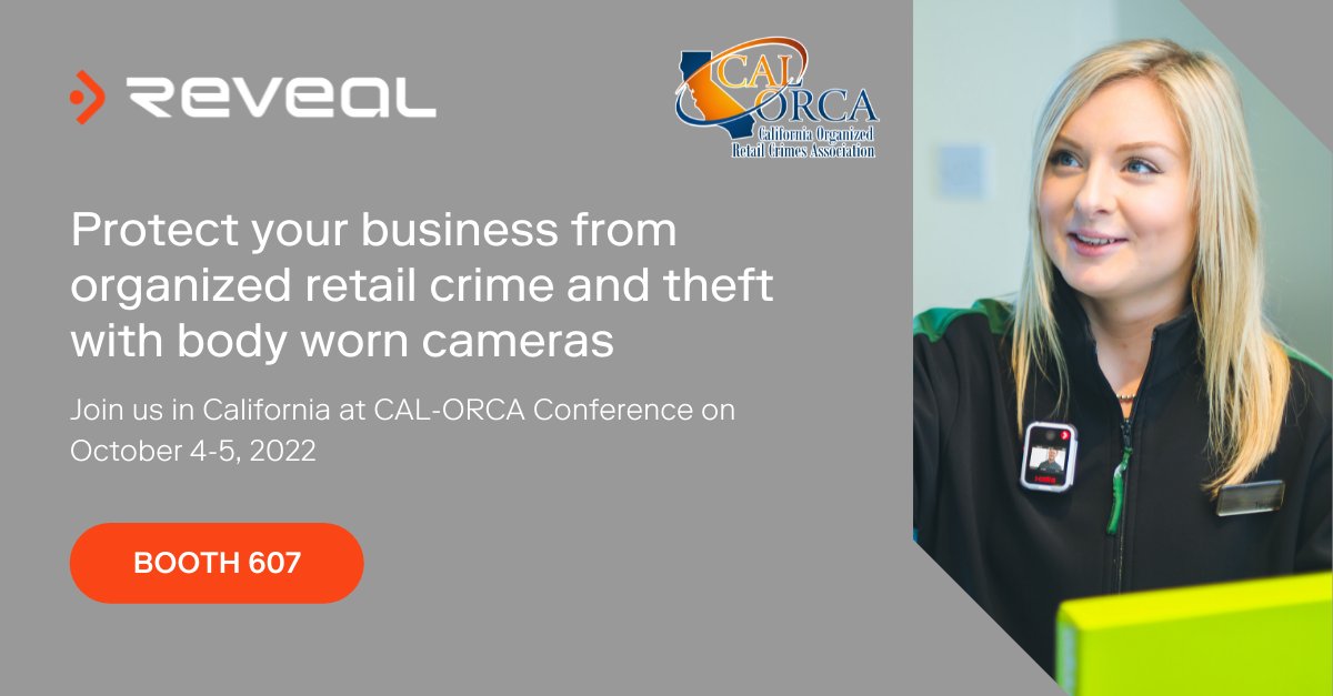 Reveal_Media's tweet photo. We're sponsoring the @CAL_ORCA and @CaRetailers Conference from 4th - 5th October in Ontario, CA! Stop by Booth 607 to talk to our retail team about our retail body worn camera solutions for #organizedretailcrime and #retailtheft prevention. #CALORCA #CARetailers #BodyCameras https://t.co/CcBIpUSmPS
