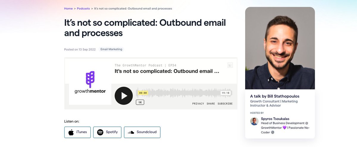 It’s not so complicated: Outbound email and processes 

growthmentor.com/podcasts/outbo… 

Thanks so much, <a href="/billstathi/">⚡Bill Stathi ⚡</a>!