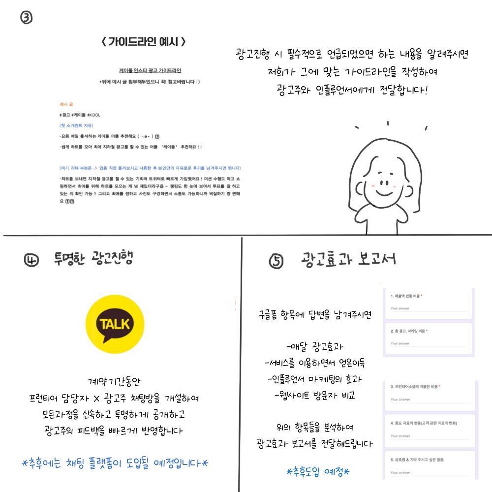 FrontierSocials's tweet photo. ⭐️광고진행 과정 소개⭐️

오늘은 프런티어 소셜에서 광고를 어떤식으로 진행하는지 담아봤습니다☺️

-광고계약
-인플루언서 모집
-가이드라인 작성
이 가장 큰 틀!

추가로 궁금한 점이 있으시다면 연락주세요😀

#인스타툰 #인턴일기 #마케팅 #sns마케팅 #marketing #인플루언서마케팅 #NFT https://t.co/cr1L3ZymL6