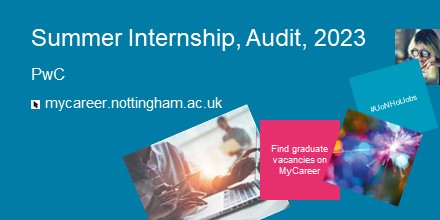 Ever considered a career in Auditing? ⚖️🔎@PwC_UK_Careers are offering a placement providing market leading 📈 audit services to an unprecedented range of clients – with a possible #GradJob offer 🎓 at the end of it! ow.ly/f9zQ50KEfot #UoNHotJobs