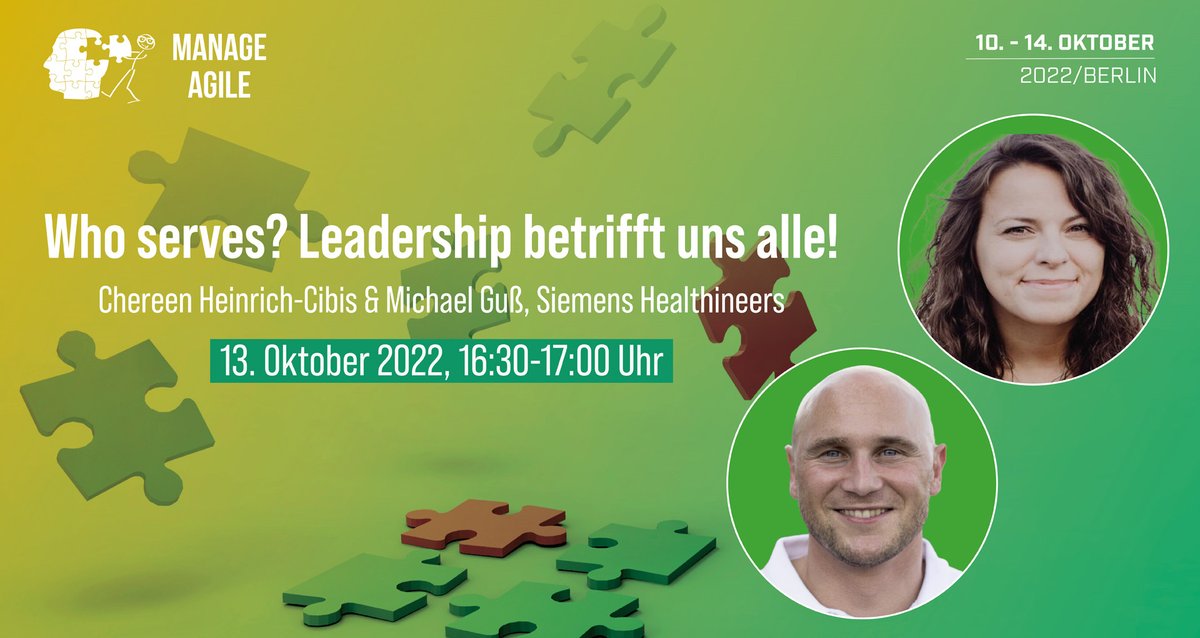 Who serves? Was verbinden wir wirklich mit "Leadership"? Außer Leiten von Menschen gehört noch mehr zu der Rolle - finden auch <a href="/ChereenHeinrich/">Chereen Heinrich-Cibis</a> &amp; Michael (<a href="/SiemensHealth/">Siemens Healthineers</a>).
Mehr erfahrt ihr im Vortrag bei der Manage Agile! #ma2022aha #agile #leadership ow.ly/jwlp50KEaag