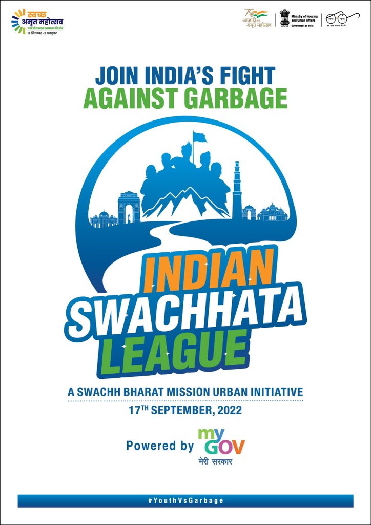 MinOfCultureGoI's tweet photo. They say Cleanliness is next to Godliness! 

On Sept 17th, join the youth from across India as 1800+ cities compete in the #IndianSwachhataLeague. 
 Register now to find out which heritage site in your city is on the list: https://t.co/Wy1nfjTlV7

 #YouthVsGarbage #AmritMahotsav https://t.co/Sm80SoIzvT