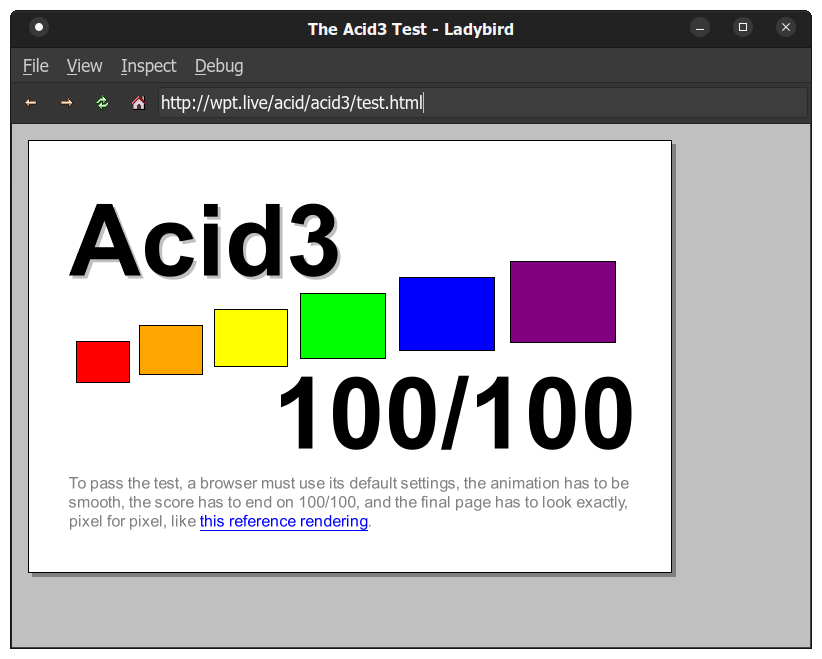 alsacreations's tweet photo. Ladybird est un nouveau projet de navigateur/moteur open-source et multi-plateforme https://t.co/eYT8XFgft6 ; il vient de passer le test Acid3 https://t.co/o5aoCYQnRR
