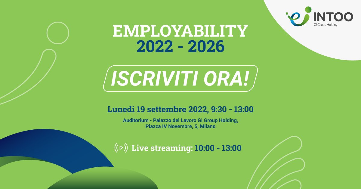 Il 19/9 parleremo di “#Employability 2022-2026”: dopo la pandemia servono nuovi strumenti e #competenze per affrontare richieste di nuove professionalità, turnover generazionale e opportunità del #PNRR tra #digitalizzazione #trasformazione Iscrizioni: bit.ly/3QIudAQ