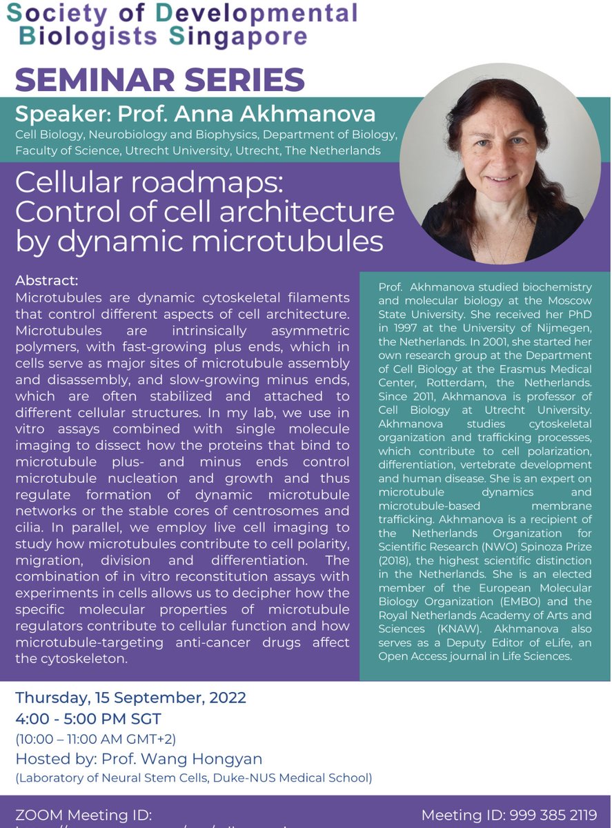 Society of Developmental Biologists Singapore (@devbio_sg) on Twitter photo Upcoming exciting <a href="/devbio_sg/">Society of Developmental Biologists Singapore</a> seminar by Anna Akhmanova on #microtubules! <a href="/phil1pingham/">Philip Ingham</a> <a href="/MonteiroLab/">Antonia Monteiro</a> <a href="/onsunlau_nus/">On Sun Lau</a> <a href="/NSCRLab/">Neural Stem Cell Research Lab</a> <a href="/HongyanWang9/">Hongyan Wang</a> <a href="/Yusuke_Toyama/">Yusuke Toyama</a> <a href="/ReversadeLab/">Reversade Lab</a> Upcoming exciting <a href="/devbio_sg/">Society of Developmental Biologists Singapore</a> seminar by Anna Akhmanova on #microtubules! <a href="/phil1pingham/">Philip Ingham</a> <a href="/MonteiroLab/">Antonia Monteiro</a> <a href="/onsunlau_nus/">On Sun Lau</a> <a href="/NSCRLab/">Neural Stem Cell Research Lab</a> <a href="/HongyanWang9/">Hongyan Wang</a> <a href="/Yusuke_Toyama/">Yusuke Toyama</a> <a href="/ReversadeLab/">Reversade Lab</a>