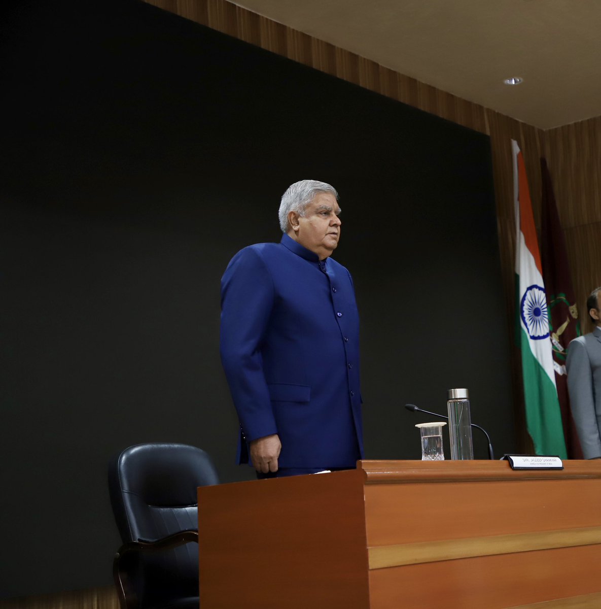 VPIndia's tweet photo. Hon'ble Vice President, Shri Jagdeep Dhankhar addressed the participants of the 62nd National Defence College (NDC) course on the topic ‘India's National Core Values, Interests and Objectives’ in New Delhi today. https://t.co/Vn9c9QUC4Y
