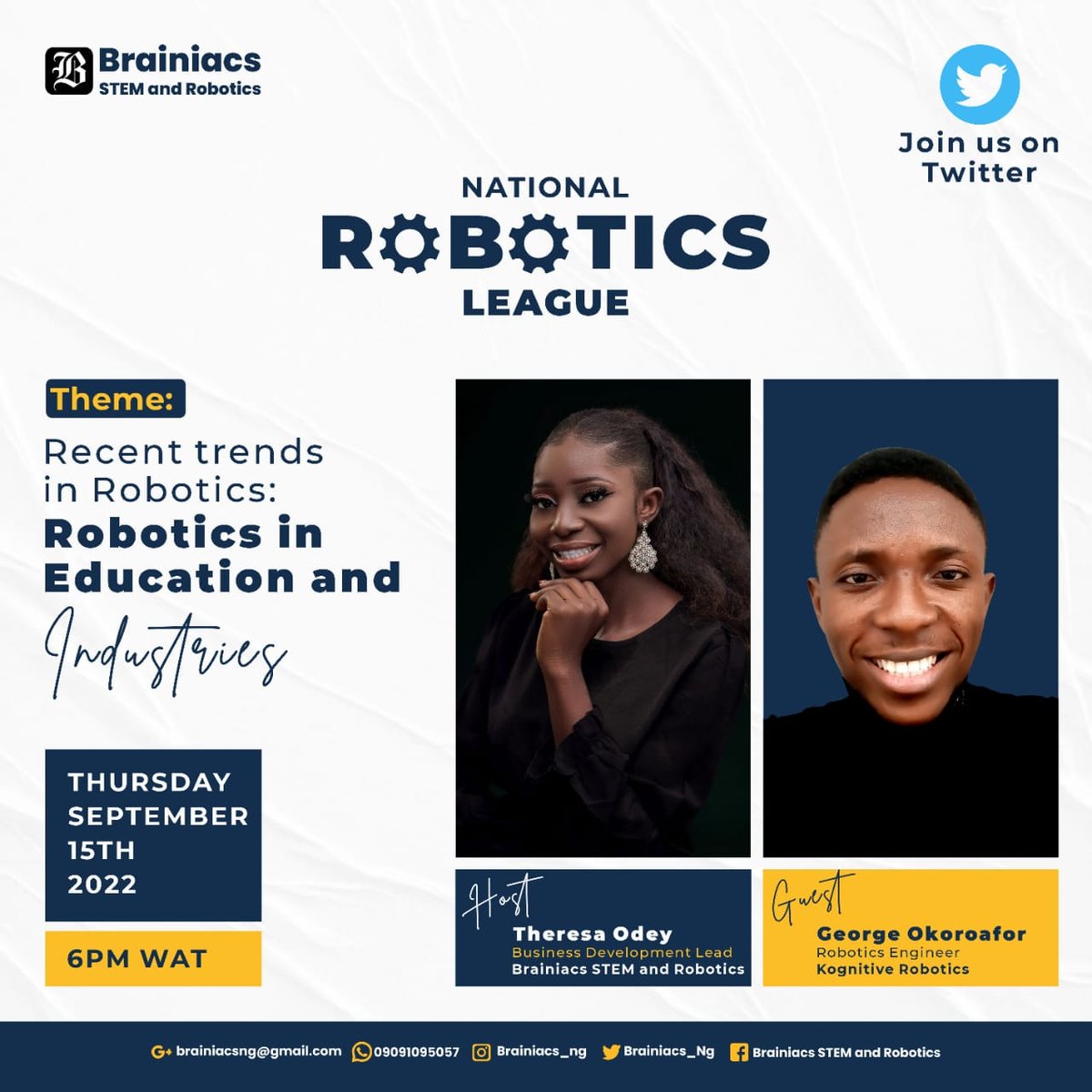 Brainiacs_Ng's tweet photo. "Just because outdated ideas are persistent, doesn’t mean they aren’t poisonous"-Steve Maraboli
Make it a date.
Note: This Twitter live event is able to cause participants to become more relevant now and tomorrow.
#roboticsleague #championship #edtech #technology #futureready https://t.co/TucpsoukzZ