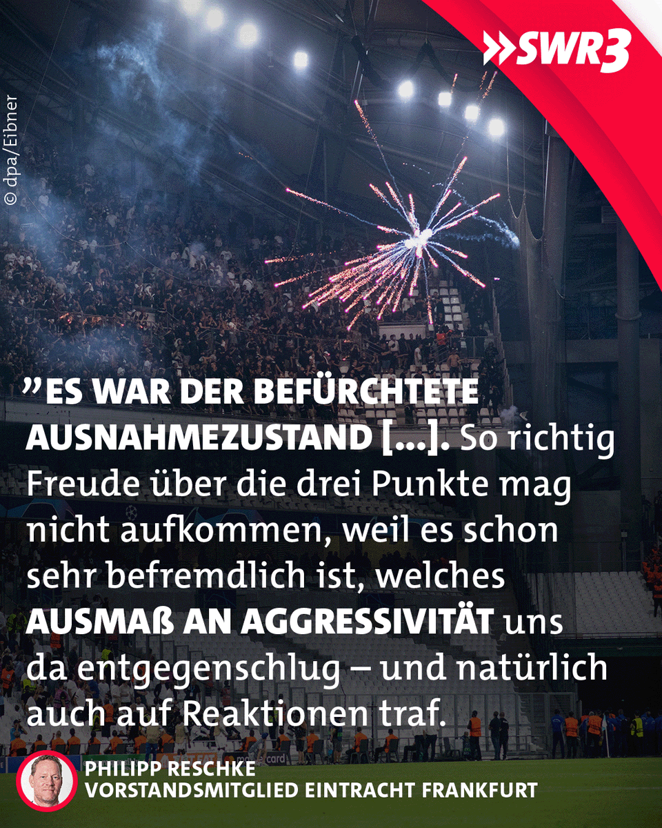 swr3's tweet photo. Das @ChampionsLeague-Match zwischen @OM_Officiel und @Eintracht wurde von heftigen #Ausschreitungen überschattet: Anhänger der Franzosen zündeten #Bengalos und ließen Silvesterraketen auf den Gästeblock fliegen. #Frankfurt-Fans zeigten den Hitlergruß... https://t.co/bwY7s9KXY9