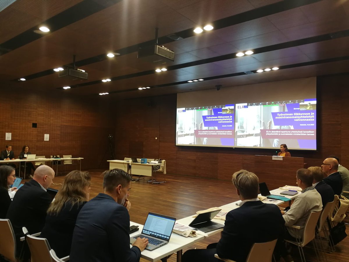 EU_ELA's tweet photo. 📢Happening today: #EULabourAuthority at the event “Cross-sectoral cooperation in enforcement of labour mobility rules”, in Helsinki, Finland, 🇫🇮.
#Labourmobility #FairLabourMobility #ELARoadTransport #IMIsystem https://t.co/2J6PWDF1Jd
