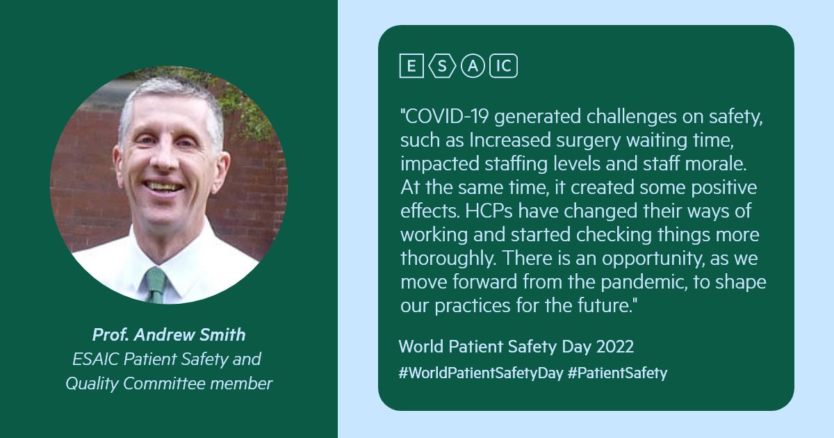 ESAIC_org's tweet photo. Prof. Andrew Smith, very engaged #patientsafety and quality committee member, is one of our #KOL for #patientsafetyawareness week .
Do you want to show your support? Share our visuals on social media 
👉 https://t.co/bmyS0OYkda (under toolkit)
#WPSD2022 #WorldPatient SafetyDay https://t.co/rR6VsZy2d3