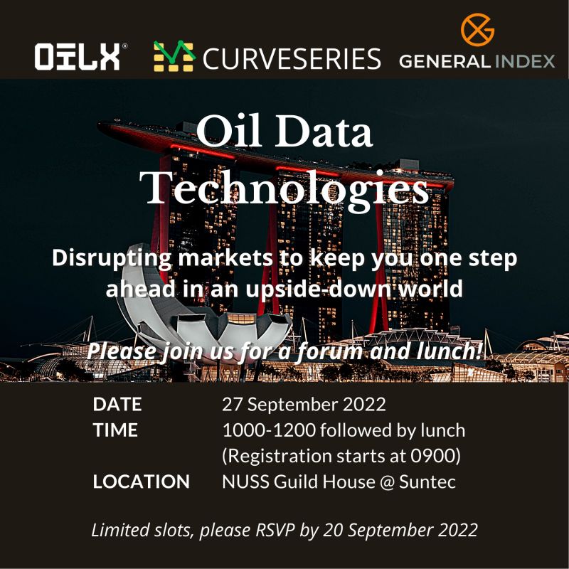 OilXs's tweet image. Oil Data Technologies: Join us for a forum &amp;amp; lunch in #Singapore on September 27.
RSVP Here: hubs.li/Q01mgdM60

OilX, @general_index and @curveseries are hosting a complimentary forum, discussing oil data technologies and their applications in the market.

#OOTT #APPEC