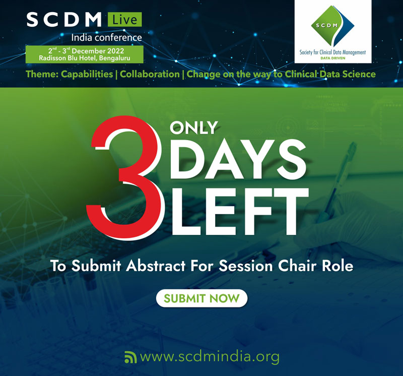 SCDMIndia's tweet photo. Only 3 Days Left! Hurry Up! Submit your abstract and win a chance to be the session chair at SCDM India Conference 2022, Bengaluru
Visit https://t.co/k7AAyYW5hX
#scdm #cdm #scdmindia #conference https://t.co/NurrgLVPdM