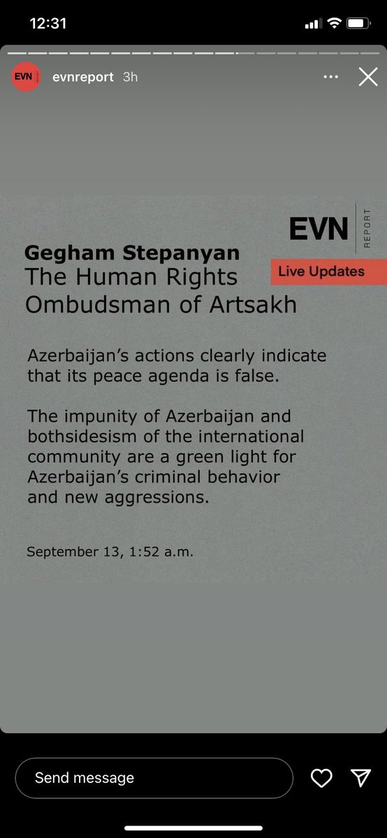 AMusheghyan's tweet photo. thanks to @evn_report for such a comprehensive, up to date chronological review of the major developments regarding #Azerbaijan's recent armed attack against #Armenia. #StopAzeriAggression https://t.co/LSQo4tFIIO