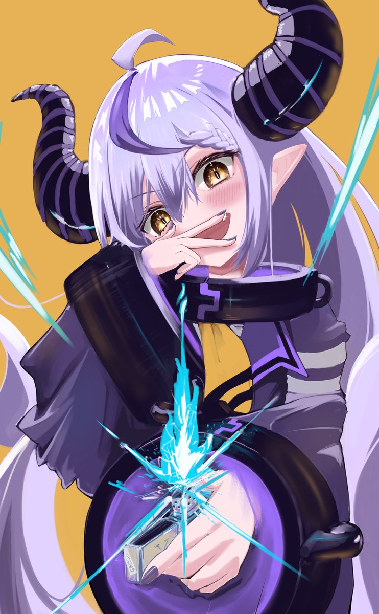 la+ darknesss 1girl horns solo purple hair pointy ears striped horns long hair  illustration images