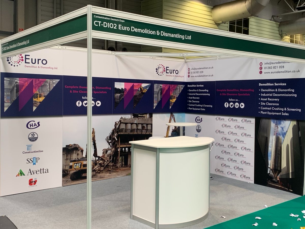 Exhib_Equip's tweet photo. Another set up yesterday at the #Contam22 @ContaminationEx for @eurodemolition at @thenec 
#shellscheme #seamlessgraphics #exhibitions #exhibitionequipment #birmingham #solihull #nec #warwickshire #graphics https://t.co/LZFt10n3uh
