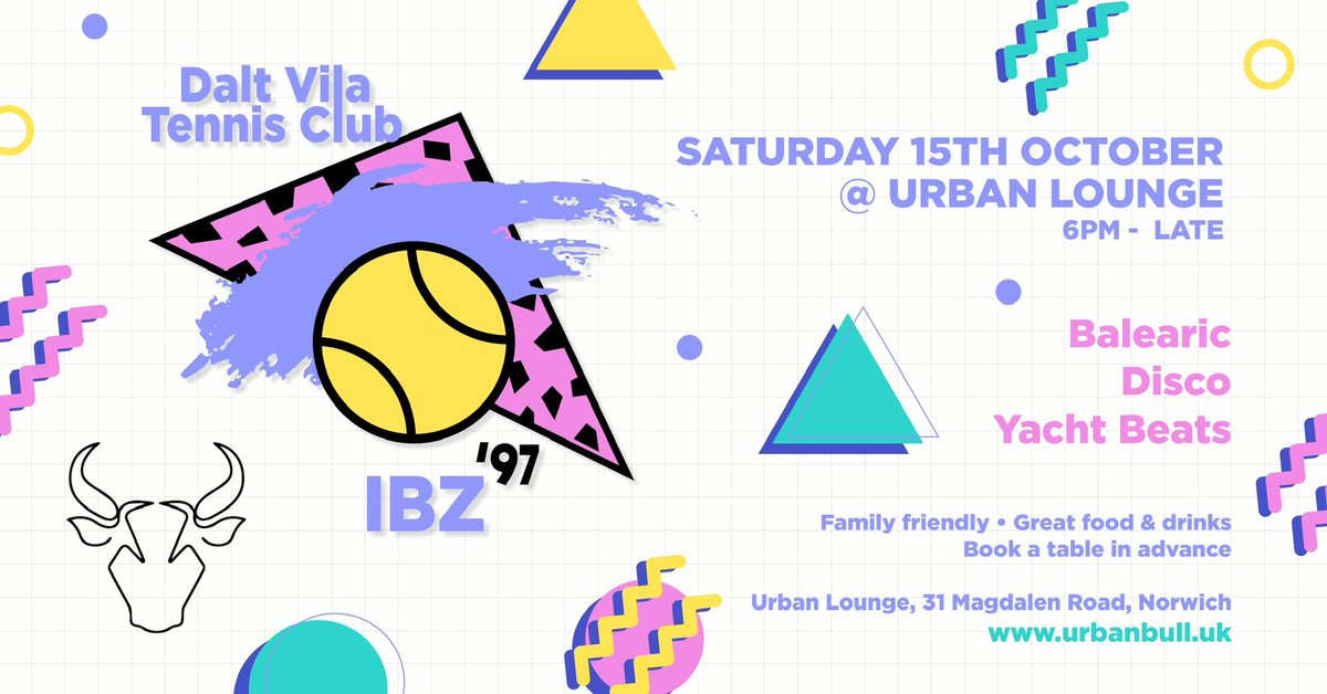 Dalt Vila Tennis Club at the Urban Lounge Sat 15th October 🎾🪩🛥️
#Norwich #disco #yacht #balearic