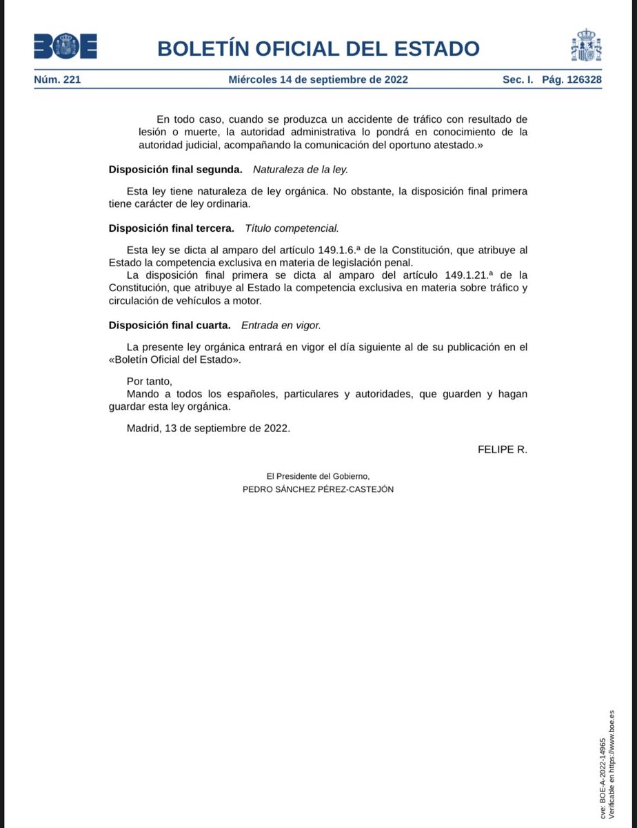 Mañana entra en vigor la reforma del Código Penal publicada hoy en el BOE en la cual la Asociación de ciclistas profesionales ACP ha tenido una participación decisiva en su redacción en defensa del colectivo ciclista.