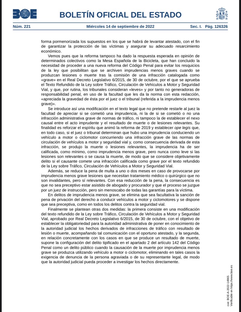 ACPspain's tweet photo. Mañana entra en vigor la reforma del Código Penal publicada hoy en el BOE en la cual la Asociación de ciclistas profesionales ACP ha tenido una participación decisiva en su redacción en defensa del colectivo ciclista. https://t.co/2HftMH5SIN