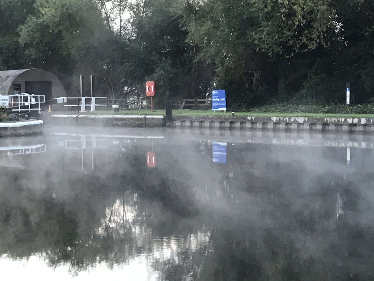 September mist hovering over #Sawley Cut at dawn this morning reminds us that the #autumn is approaching.  Quite beautiful.  Our #volunteer lock keepers are still on duty daily from 9am ‘til October’s end.  #Happyplacebywater #Lifesbetterbywater #boating