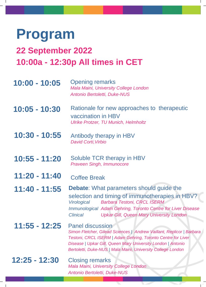 The latest on #HBVcure will be presented next week in Paris at the #HBVmeeting and online. Online is free for everyone bit.ly/3QJiSRl and onsite, community is invited. Thank you to our programme chairs <a href="/maini_lab/">Maini Lab UCL</a> and <a href="/Anto_Berto/">Antonio Bertoletti</a> for putting this together!