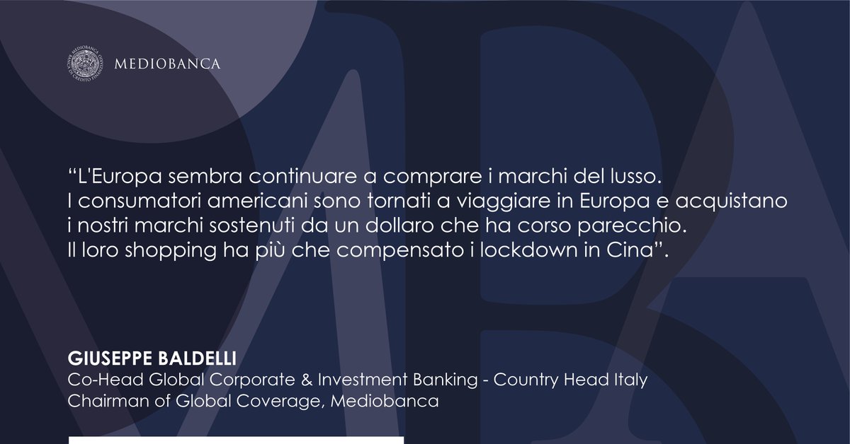 mediobanca's tweet photo. #MBPress - Alla Mediobanca Branded Goods Conference i principali gruppi del lusso europei per un fatturato complessivo di €80 bn. Torna la domanda americana che compensa l’assenza della Cina: stimata per il 2022 una crescita dei ricavi del 13%. Oggi sul @Corriere @dapolizzi https://t.co/sIkFx6OijK