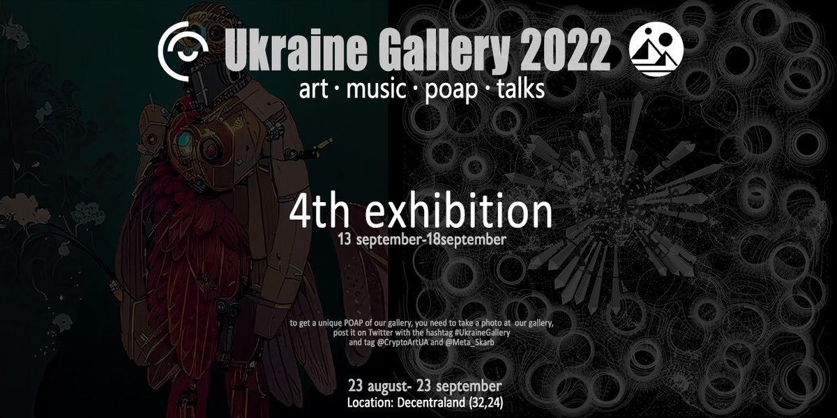 We invite you to visit the 4th exhibition at Ukraine Gallery. Stop by and enjoy the art from <a href="/IrinAngles/">Irina ⚫️🔲▪️</a> <a href="/OlehIbrahimov/">Oleh⚡️🔋</a> @touchsoundart <a href="/v4w_enko/">V4W.ENKO</a> <a href="/andriigrasadept/">Andrii Pavlov art 🇺🇦</a> <a href="/NikitaKhudiakov/">Nikita FREEBOID 🇺🇦</a> <a href="/VireterArt/">Vireter🦎🇺🇦</a> <a href="/Artmaximus/">ArtMaximus🇺🇦</a> <a href="/MagiMus87/">мαgιмυѕ</a> <a href="/OleksandrVasil7/">Oleksander Vasyliev</a> @autotechnoparts  <a href="/morelyubovi/">morelyubovi</a> 
#ukrainegallery👇