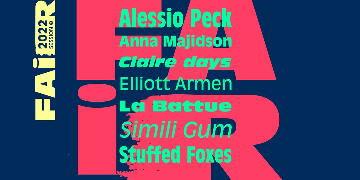 🥳 Le fair vous invite à découvrir les artistes qui bénéficieront de son accompagnement pour sa sélection fair 2022 session #2 :  
<a href="/AlessioPeck/">Alessio Peck</a> / <a href="/AnnaMajidson/">thepawnshopper</a> / Claire days / Elliott Armen / La Battue / <a href="/SimiliGum/">Simili Gum</a> / Stuffed Foxes