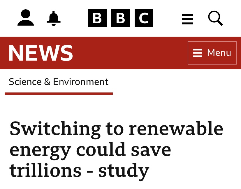 Memo to Jacob Rees Mogg:

Switching from fossil fuels to renewables isn't just climate sense, it's economic sense too – saving trillions of pounds as well as tonnes of emissions. Govt needs to make it urgent priority when Parliament returns next week #keepfossilfuelsintheground
