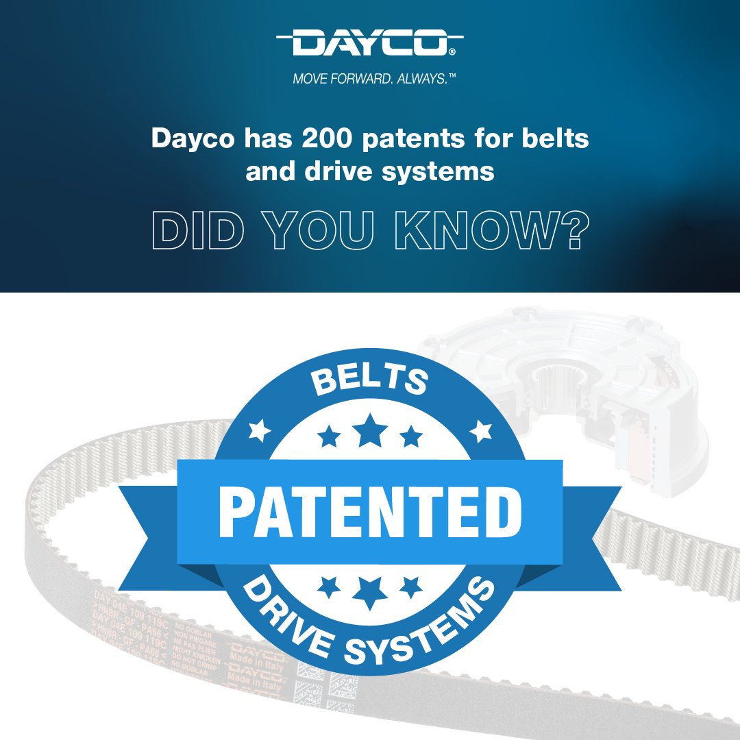 DaycoOfficial's tweet image. Did you know?
Dayco has more than 200 patents in its account for belts and drive systems.

#Dayco #MoveForwardAlways #Patents #belts #Hybridsolutions #automotive #industrial #innovation #futuremobility #technology #sustainability #emobility