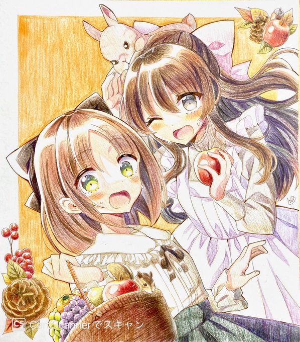 秋の収穫祭#創作#ヲトメツバキ#色鉛筆 