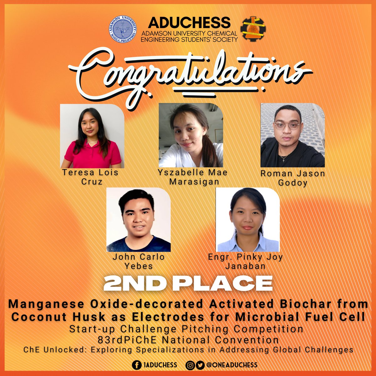 OneAdUChESS's tweet photo. Congratulations again future Vincentian Chemical Engineers! The whole Chemical Engineering community is proud of you! 

#Arr1baAdUChESS 
#OneAdUChESS 

Photo Art by Fayeeh Joy Dabalus https://t.co/gaxlxAQnS0
