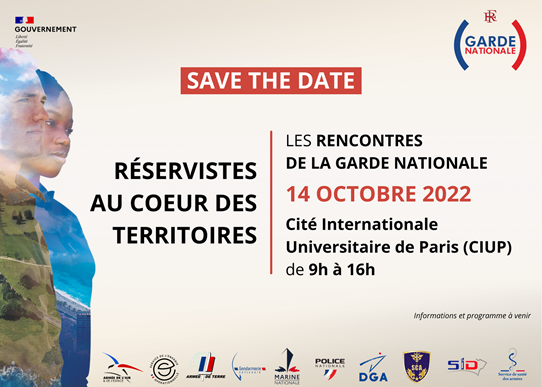 GardeNatFR's tweet photo. [#evenement] 🗓️
Les rencontres de la Garde nationale, évènement de lancement des journées nationales des réservistes, auront lieu de 14 octobre 2022

#jnr2022 #FiersDeNosReservistes @Armees_Gouv @Interieur_Gouv https://t.co/6dFhhOsc0z