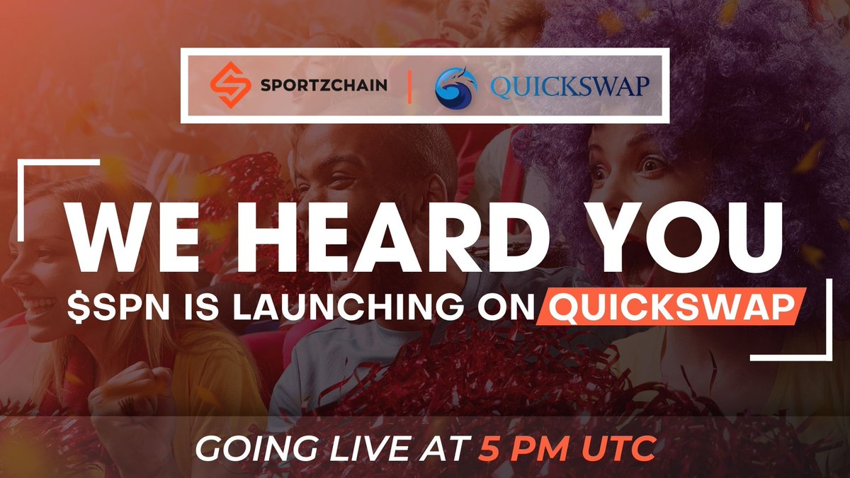 SPORTZCHAIN (@sportzchain) on Twitter photo Zuperfans, we heard you and we are going live on <a href="/QuickswapDEX/">QuickSwap 🐲 DragonFi 2.0</a> today🙌
$SPN will be going live at 5.00 PM UTC.
Get your $SPN 👉quickswap.exchange
#engagetoearn revolution starts today!
#BTC #Crypto #Altcoins #engagetoearn #cryptocurrency #listingday #dex #quickswap Zuperfans, we heard you and we are going live on <a href="/QuickswapDEX/">QuickSwap 🐲 DragonFi 2.0</a> today🙌
$SPN will be going live at 5.00 PM UTC.
Get your $SPN 👉quickswap.exchange
#engagetoearn revolution starts today!
#BTC #Crypto #Altcoins #engagetoearn #cryptocurrency #listingday #dex #quickswap