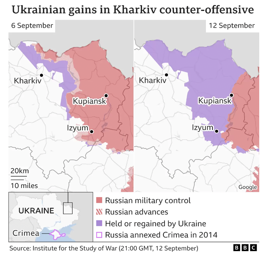 Extraordinary visual from @BBCNews showing the developments in Ukraine over the past week.