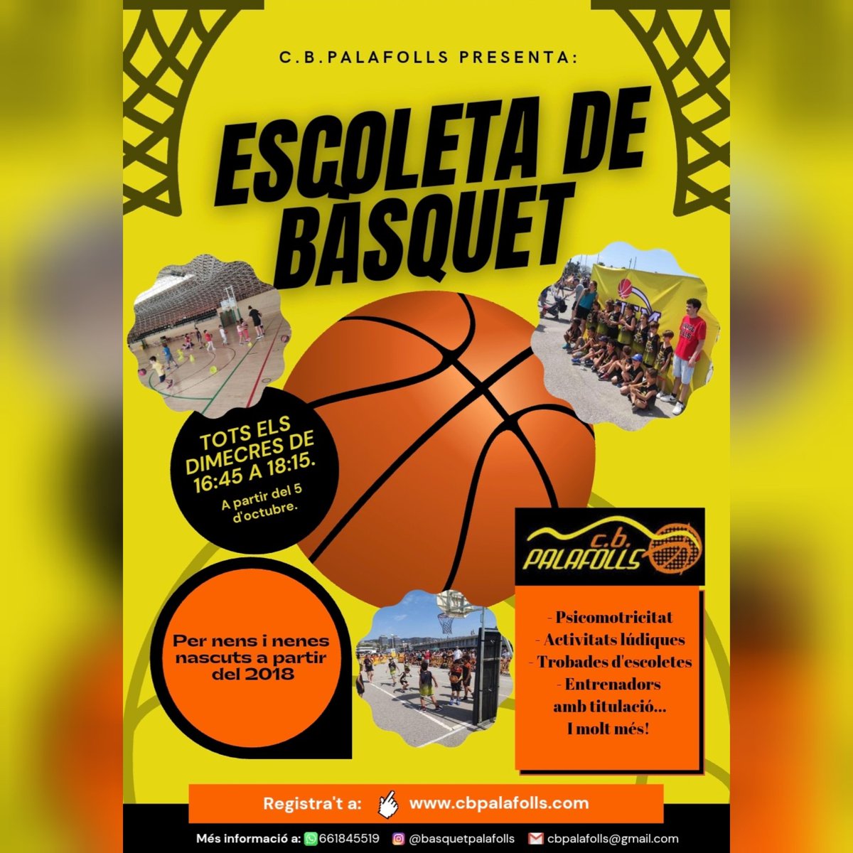 CBPALAFOLLS's tweet photo. A partir del 5 d'octubre arranca l'escoleta del C.B.Palafollls!! Si us animeu contacteu amb nosaltres!! Ens espera una temporada plena de bàsquet!! #totssomcbp https://t.co/LgpZq8rhof
