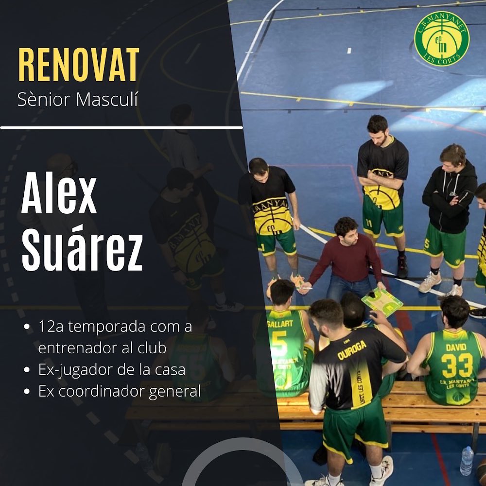 CBManyanet's tweet image. ➡️ L’Alex renova com a entrenador del Sènior Masculí després d’aconseguir el primer ascens a segona en l’història del club. Aquest any l’acompanyarà en aquest apassionant projecte el Monte.

#ForçaManyanet 💚💛